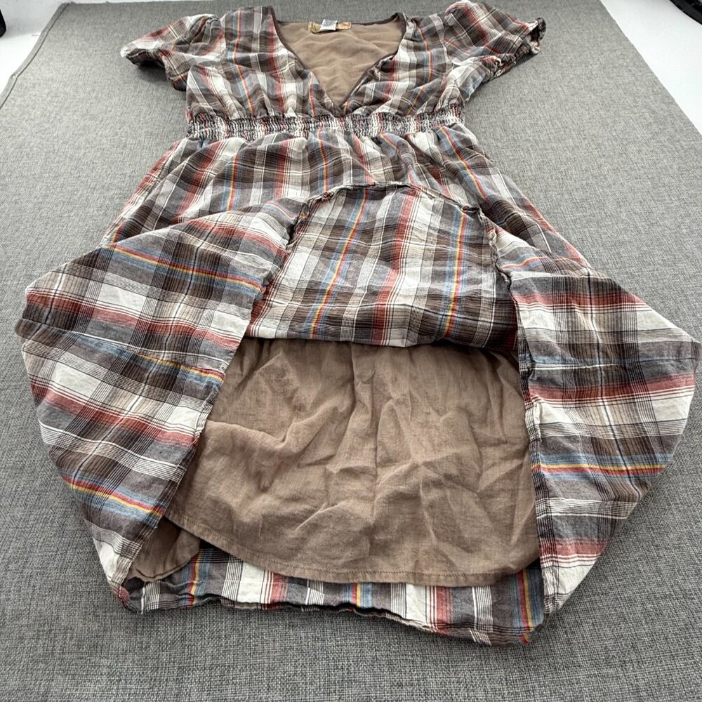 Billabong Vintage Plaid Dress Lined Low V-Neck Short Sleeve 100% Cotton Large - Picture 9 of 14